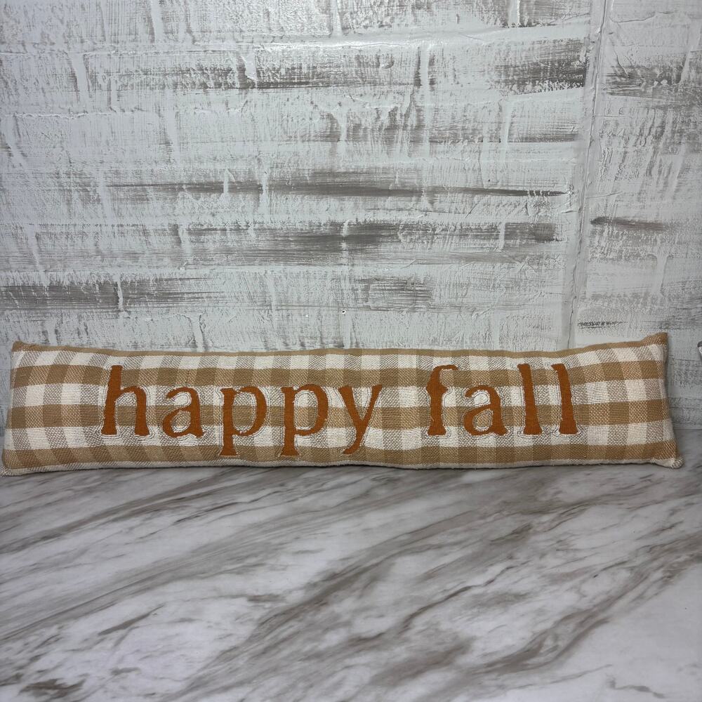 Happy Fall Tan Checkered Long Lumbar Pillow